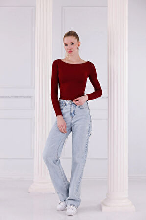 Buzzy Kumaş Uzun Kollu Kayık Yaka Bluz