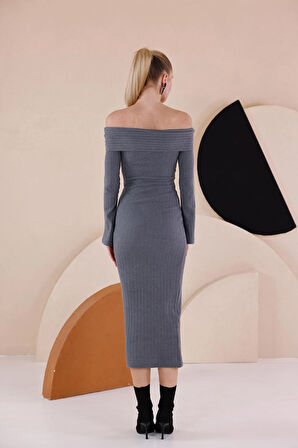 Madonna Yaka Dar Kalıp Uzun Kollu Elbise