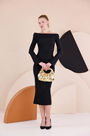 Madonna Yaka Dar Kalıp Uzun Kollu Elbise