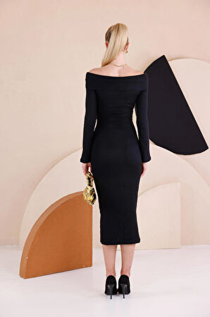 Madonna Yaka Dar Kalıp Uzun Kollu Elbise