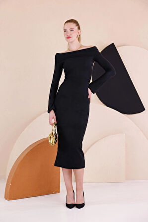 Madonna Yaka Dar Kalıp Uzun Kollu Elbise