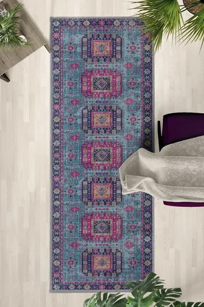 Vintage 221 Salon Mutfak Yatak Odası Dijital Baskı Yolluk Halı Mor