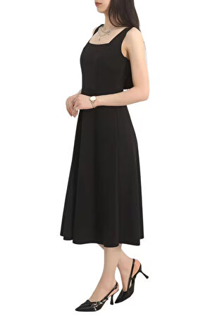 Siyah Midi Viskon Elbise