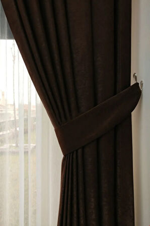 Fon Kumaş Perde Kahve Renk Kahverengi Kadifemsi Yumuşak Soft Kanat Yan Perde 1e 3 Dökümlü Pile