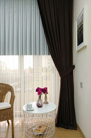 Fon Kumaş Perde Kahve Renk Kahverengi Kadifemsi Yumuşak Soft Kanat Yan Perde 1e 3 Dökümlü Pile