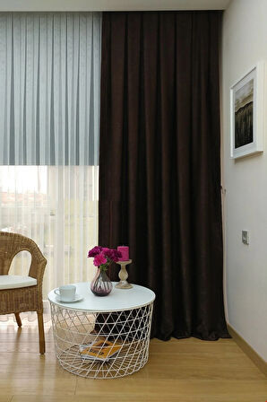 Fon Kumaş Perde Kahve Renk Kahverengi Kadifemsi Yumuşak Soft Kanat Yan Perde 1e 3 Dökümlü Pile