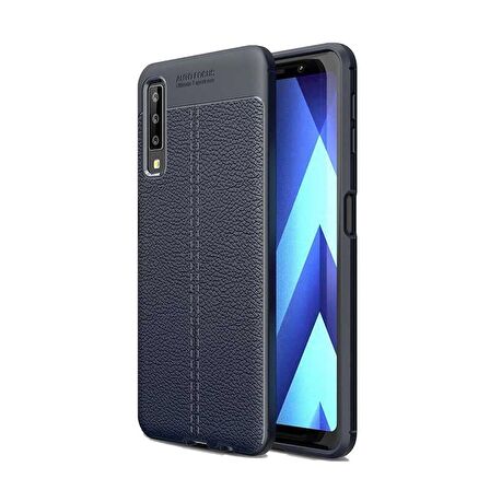 Smcase Samsung Galaxy A70 Kılıf Deri Dokulu Silikon   Nano Ekran Koruyucu