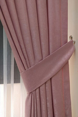 Fon Kumaş Perde Açık Pudra Pembe Kadifemsi Yumuşak Soft Kanat Yan Perde 1e 3 Dökümlü Pile
