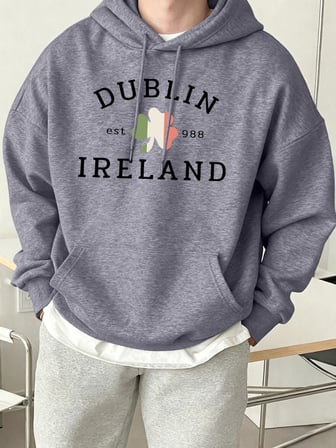 Dublin İrlanda Est 988 Baskılı Günlük Polar Kapüşonlu Üstler Erkek Sokak Giyim Bol Kıyafetler