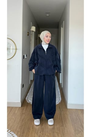 Molly Nelly Kadın V Parçalı Fermuarlı Pantolonlu Takım