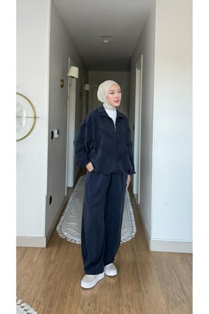 Molly Nelly Kadın V Parçalı Fermuarlı Pantolonlu Takım