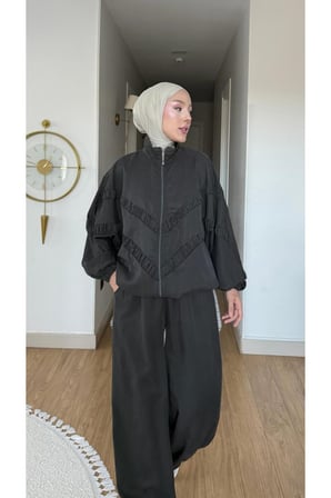 Molly Nelly Kadın V Parçalı Fermuarlı Pantolonlu Takım
