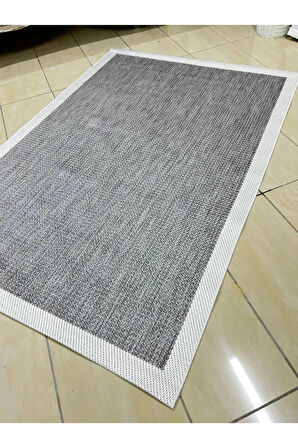 Türkmen Halı Siesta 1501 Beyaz Bordürlü Antrasit Sisal Halı Bordürlü Kolay Temizlenen Hasır Yolluk