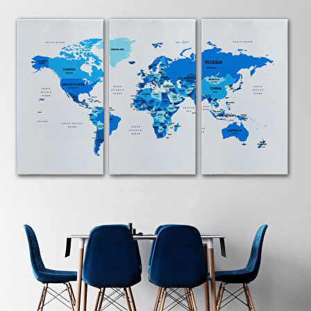 Harita Sepeti Dünya Haritası Dekoratif Kanvas Tablo Ülke ve Başkentli 1501