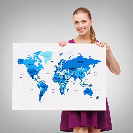 Harita Sepeti Dünya Haritası Dekoratif Kanvas Tablo Ülke ve Başkentli 1501