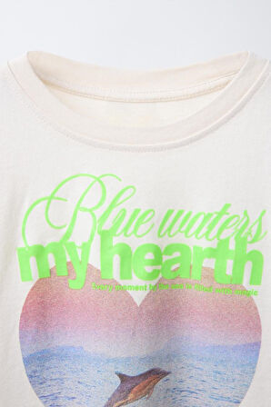 Blue Waters My Hearts Baskılı Kız Çocuk  %100 Pamuk Tişört