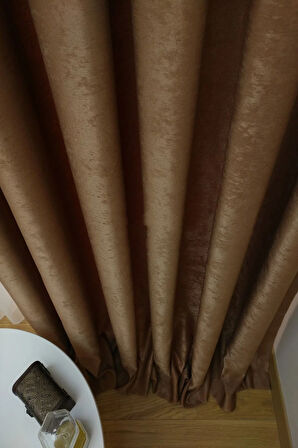 Fon Kumaş Perde Kakao Renk Kadifemsi Yumuşak Soft Kanat Yan Perde 1e 3 Dökümlü Pile