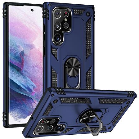 Gpack Samsung Galaxy S23 Ultra Kılıf Vega Sert Silikon Tank Standlı Yüzüklü Mıknatıslı