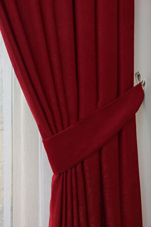 Fon Kumaş Perde Kırmızı Renk Kadifemsi Yumuşak Soft Kanat Yan Perde 1e 3 Dökümlü Pile