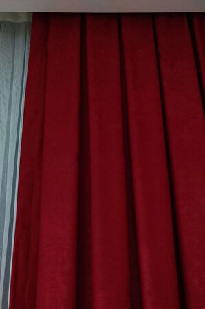 Fon Kumaş Perde Kırmızı Renk Kadifemsi Yumuşak Soft Kanat Yan Perde 1e 3 Dökümlü Pile