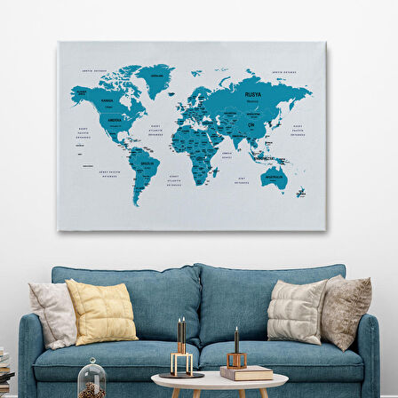 Harita Sepeti Türkçe Dünya Haritası Dekoratif Kanvas Tablo Ülke ve Başkentli 1502