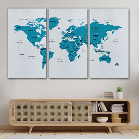 Harita Sepeti Türkçe Dünya Haritası Dekoratif Kanvas Tablo Ülke ve Başkentli 1502