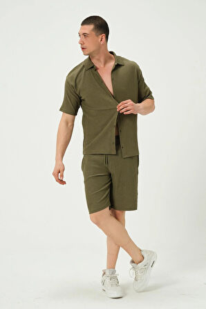 Erkek Crinkle Kumaş Regular Fit Şort Yeşil