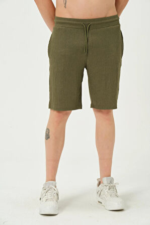 Erkek Crinkle Kumaş Regular Fit Şort Yeşil