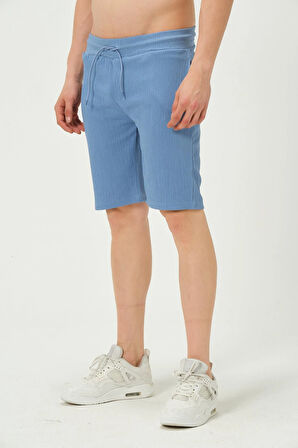 Erkek Crinkle Kumaş Regular Fit Şort Mavi