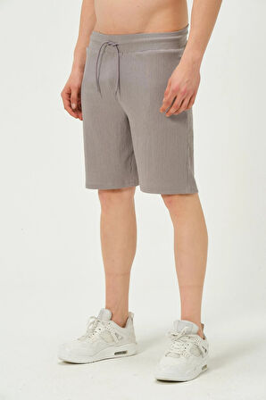 Erkek Crinkle Kumaş Regular Fit Şort Gri