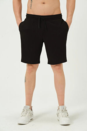 Erkek Crinkle Kumaş Regular Fit Şort Siyah