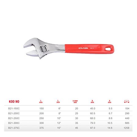 Ceta Form 300mm B21-300C Kurbağacık Anahtar (Krom Kaplı-PVC Daldırma Saplı)