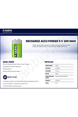 2 Adet 200mah Ni-mh 9v Ready To Use Şarjlı Pil