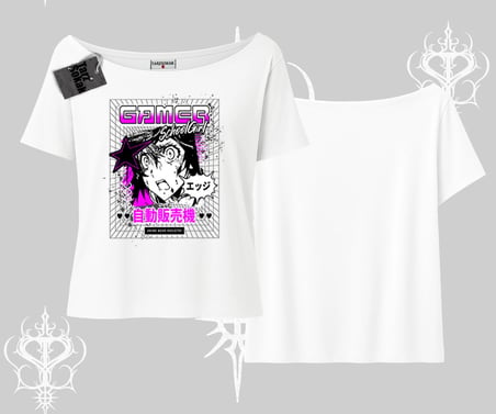 Kayık Yaka Tshirt Games Schoolgirl Anime Baskılı