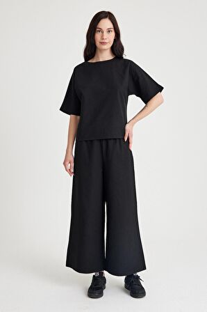 Barbora Keten Günlük Rahat Beli Lastikli Kadın İkili Takım Alt Üst LN10siyahi1