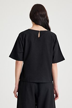 Barbora Keten Günlük Rahat Beli Lastikli Kadın İkili Takım Alt Üst LN10siyahi1