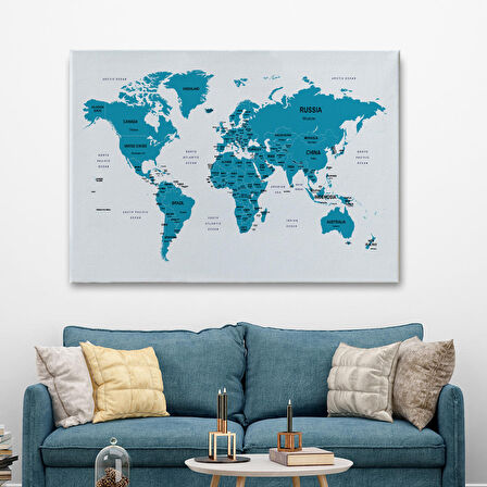 Harita Sepeti Dünya Haritası Dekoratif Kanvas Tablo Ülke ve Başkentli 1503