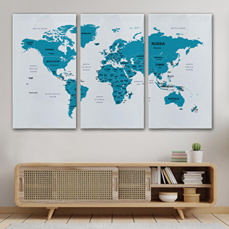 Harita Sepeti Dünya Haritası Dekoratif Kanvas Tablo Ülke ve Başkentli 1503