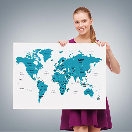 Harita Sepeti Dünya Haritası Dekoratif Kanvas Tablo Ülke ve Başkentli 1503