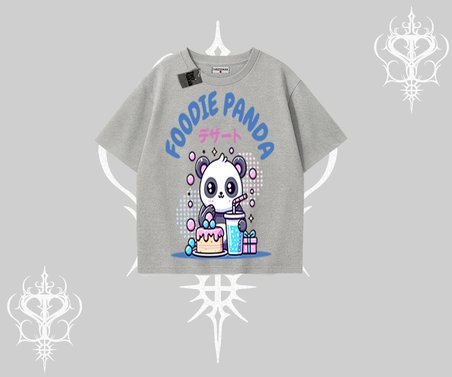 Oversize Tshirt Foodie Panda Tatlı ve Sevimli Panda Baskılı