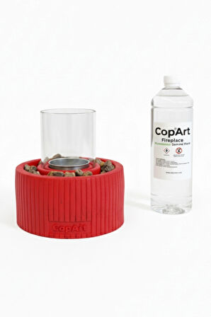 CopArt Alba Kırmızı Biyoetanol Masaüstü Şömine - 1 Lt Yakıt ve Dekoratif Taş Hediye