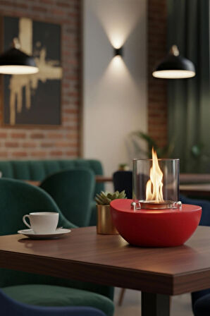 CopArt Meta Kırmızı Biyoetanol Masaüstü Şömine - 1 Lt CopArt Yakıt Hediye