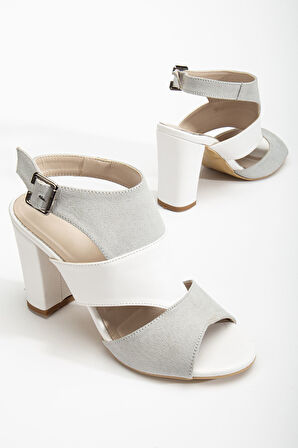 Cassie Topuklu Beyaz Cilt-Süet Ayakkabı 