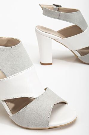 Cassie Topuklu Beyaz Cilt-Süet Ayakkabı 