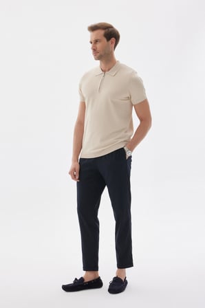 LIMITED Düz Fermuarlı Polo Yaka Rayon Erkek Bej Triko Tişört 