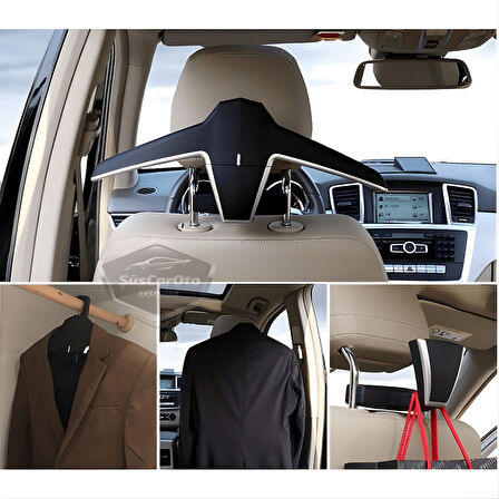 Oto Koltuk Arkası Elbise Askılığı Ceket Askısı Katlanabilir Siyah Araç İçi Askılık Kaydırmaz Yüzeyli Çanta Kıyafet Askısı Yüksek Kalite