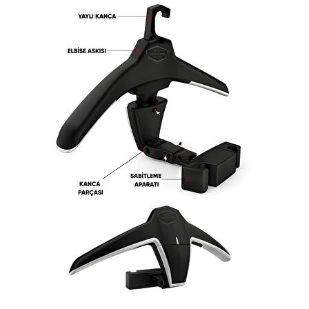 Oto Koltuk Arkası Elbise Askılığı Ceket Askısı Katlanabilir Siyah Araç İçi Askılık Kaydırmaz Yüzeyli Çanta Kıyafet Askısı Yüksek Kalite