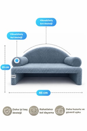 Reyo Pet Peluş Kedi Koltuğu, Kedi Kanepesi, Kedi Yatağı, Evcil Hayvan Dinlenme Koltuğu, Rahat Kedi Sofa Yatağı, 45x33x25 cm Çelik Mavisi