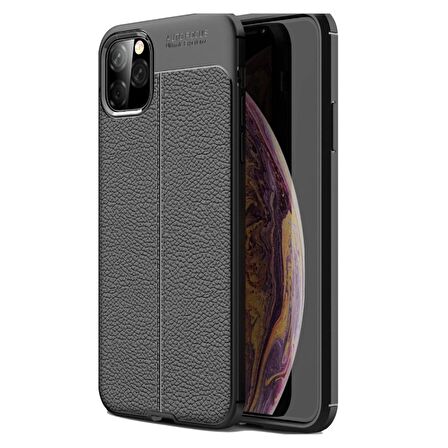 Smcase iPhone 11 Pro Max Kılıf Deri Dokulu Silikon  Nano Ekran Koruyucu