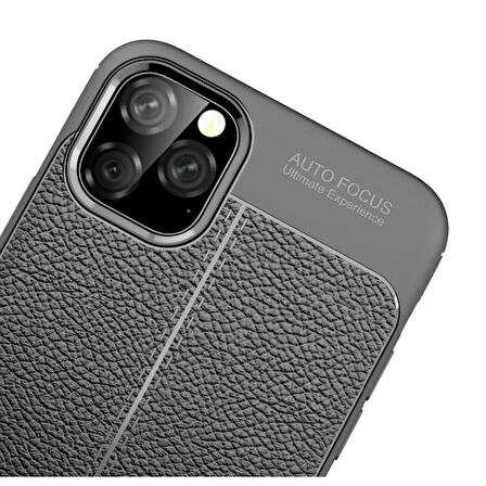 Smcase iPhone 11 Pro Max Kılıf Deri Dokulu Silikon  Nano Ekran Koruyucu